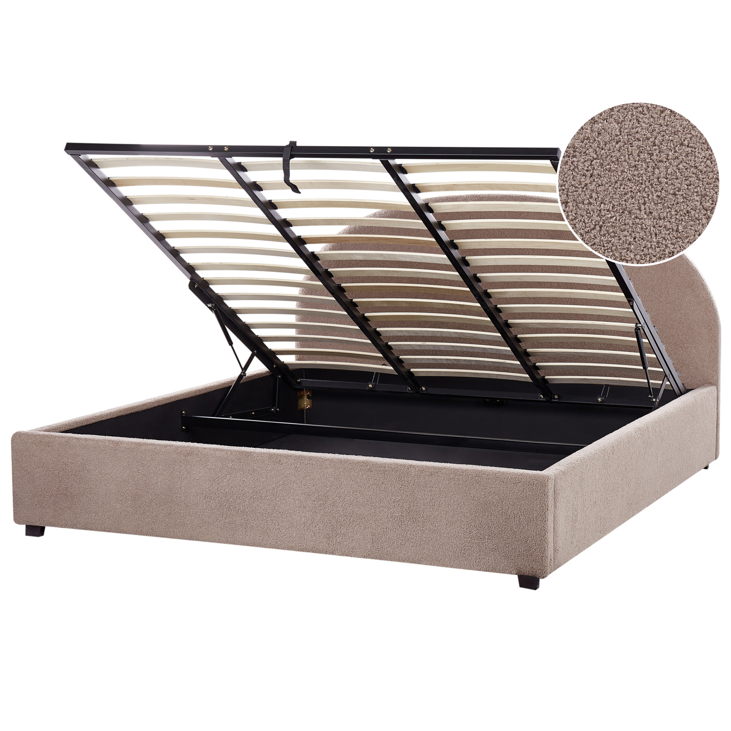 Beliani-VAUCLUSE-Bed met opbergruimte-Taupe-180 x 200 cm-Bouclé