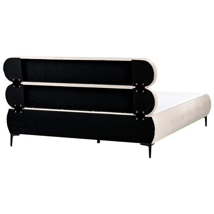 Beliani-LESSAY-Tweepersoonsbed-Lichtbeige-180 x 200 cm-Fluweel