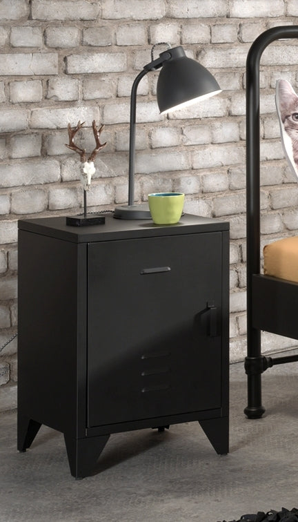 LUCEVI - Bronxx bed + Nachtkastje - Zwart - 90x200 cm