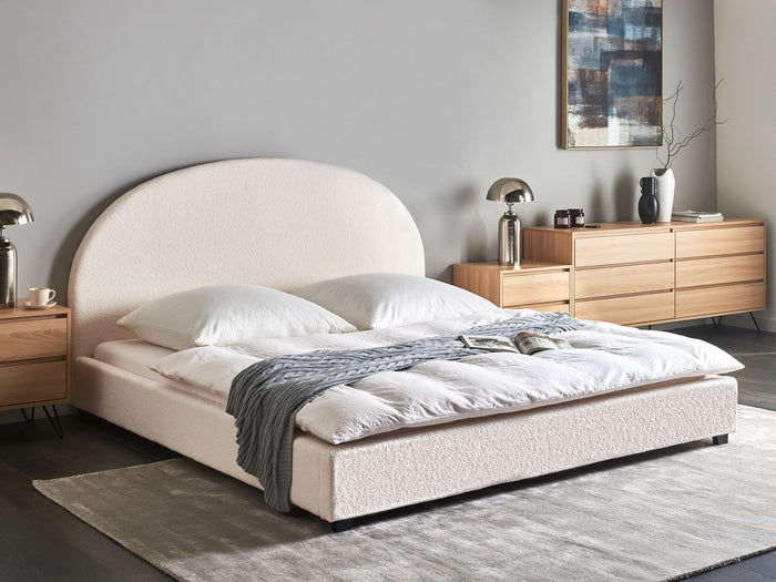 Beliani-VAUCLUSE-Tweepersoonsbed-Gebroken wit-180 x 200 cm-Bouclé