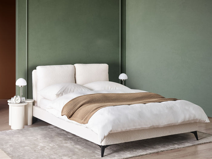 Beliani-MELLE -Tweepersoonsbed-Gebroken wit-140 x 200 cm-Bouclé