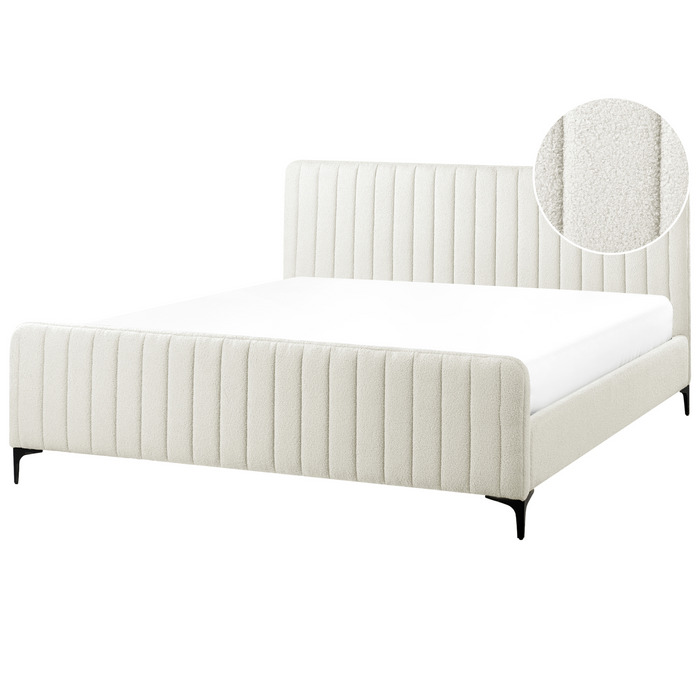 Beliani-LUNAN-Tweepersoonsbed-Gebroken wit-180 x 200 cm-Bouclé