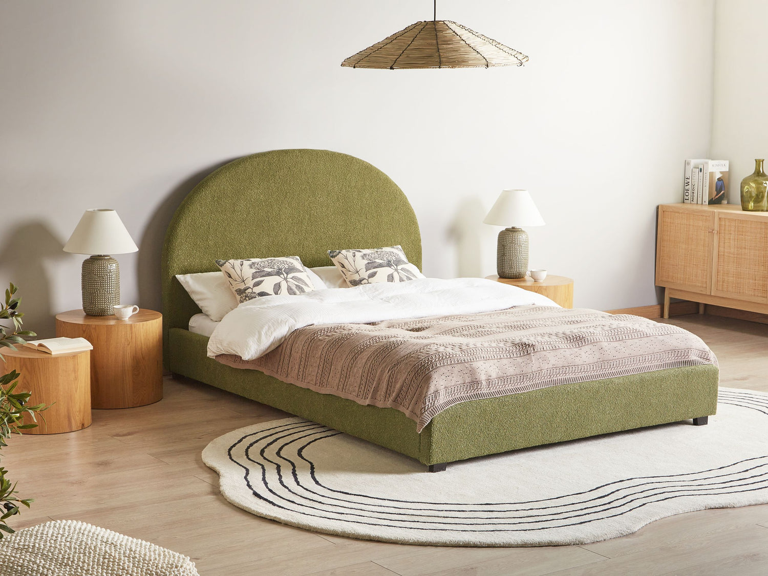 Beliani-VAUCLUSE-Tweepersoonsbed-Olijfgroen-140 x 200 cm-Bouclé