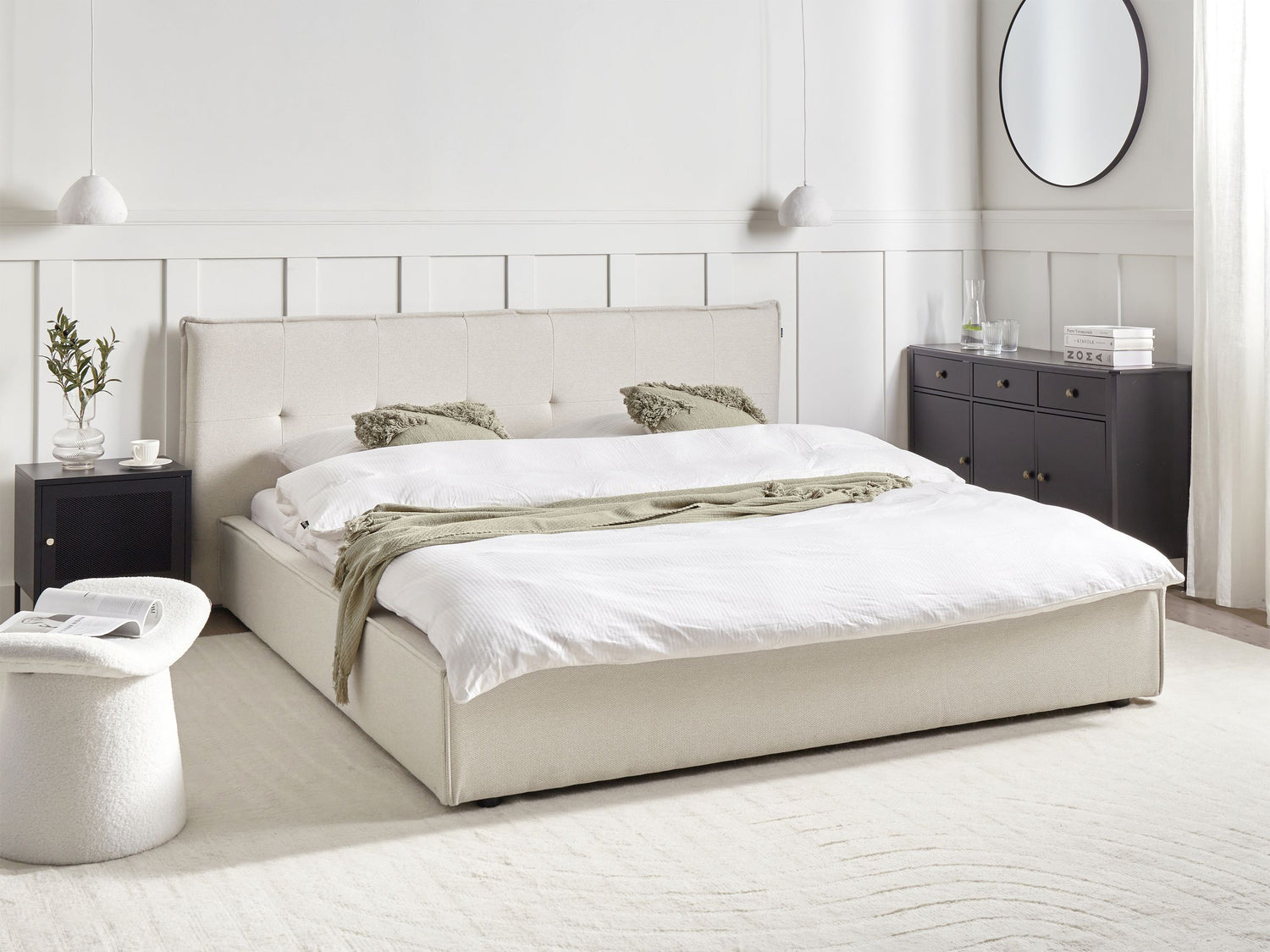 Beliani-LESTRE-Tweepersoonsbed-Gebroken wit-180 x 200 cm-Linnen