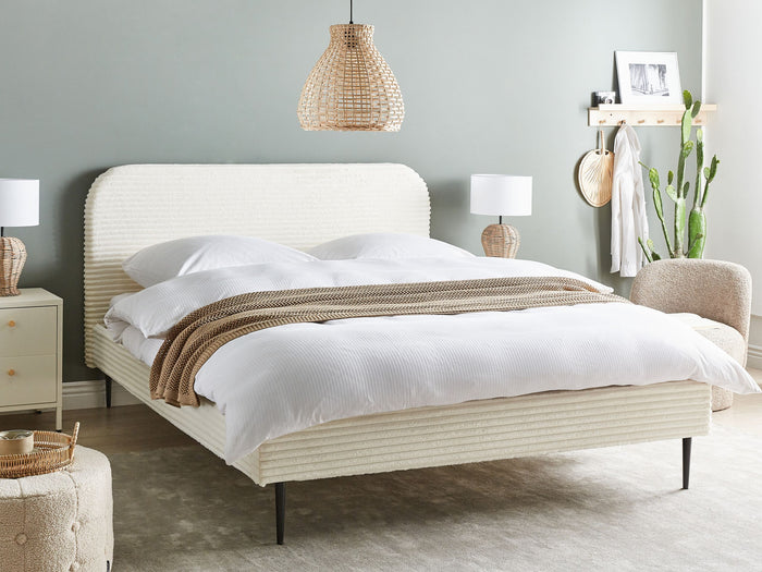 Beliani-FLAYAT -Tweepersoonsbed-Gebroken wit-160 x 200 cm-Corduroy