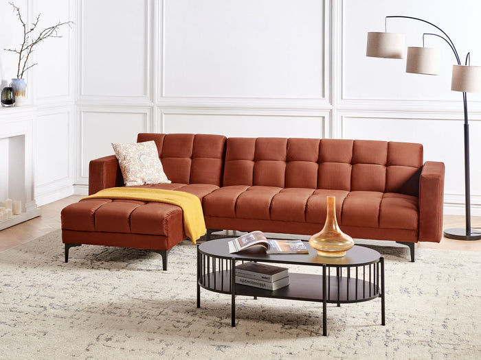 Beliani-ALNES-Hoekbank 4-zits-Lichtrood-Rechtszijdig-Polyester