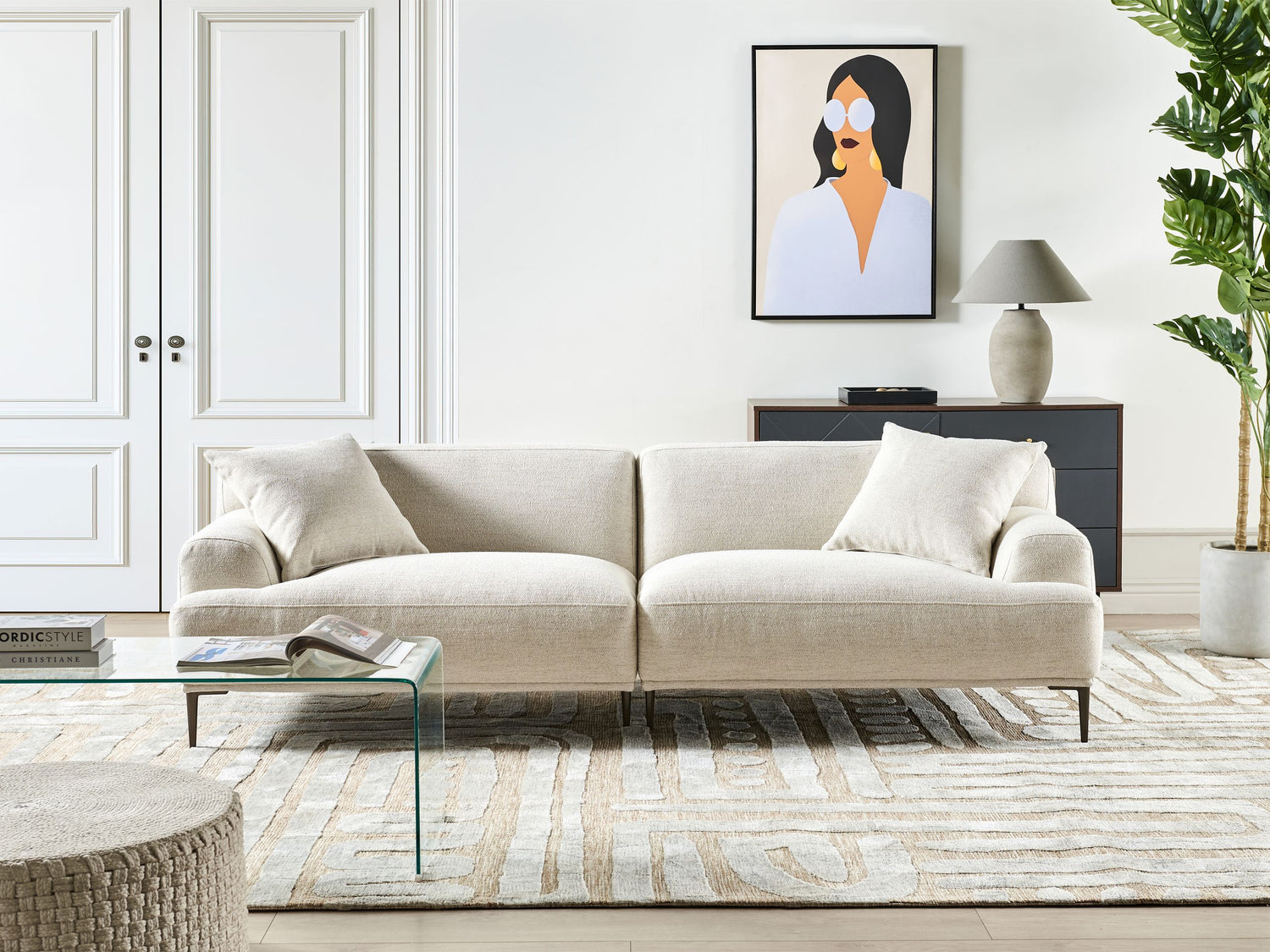 Beliani - MATILA - Driezitsbank - Lichtbeige - Stof