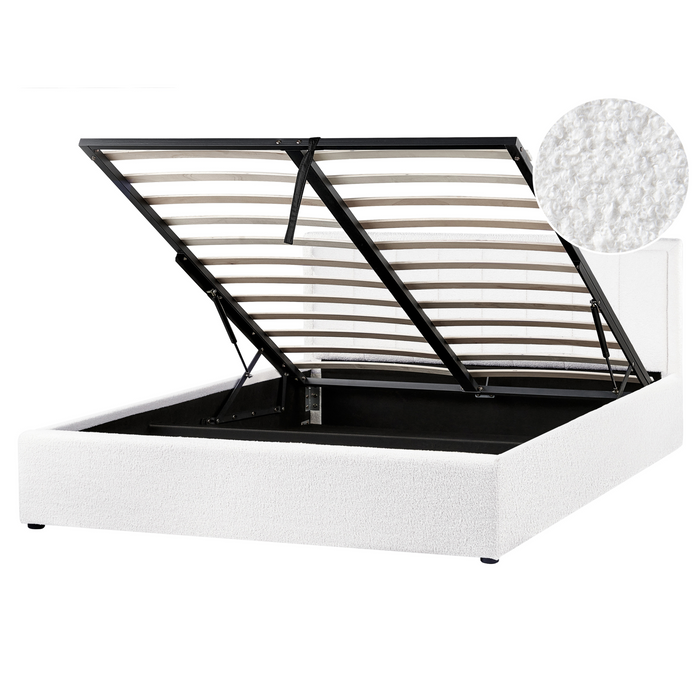 Beliani-MONTLAUR-Bed met opbergruimte-Wit-160 x 200 cm-Bouclé