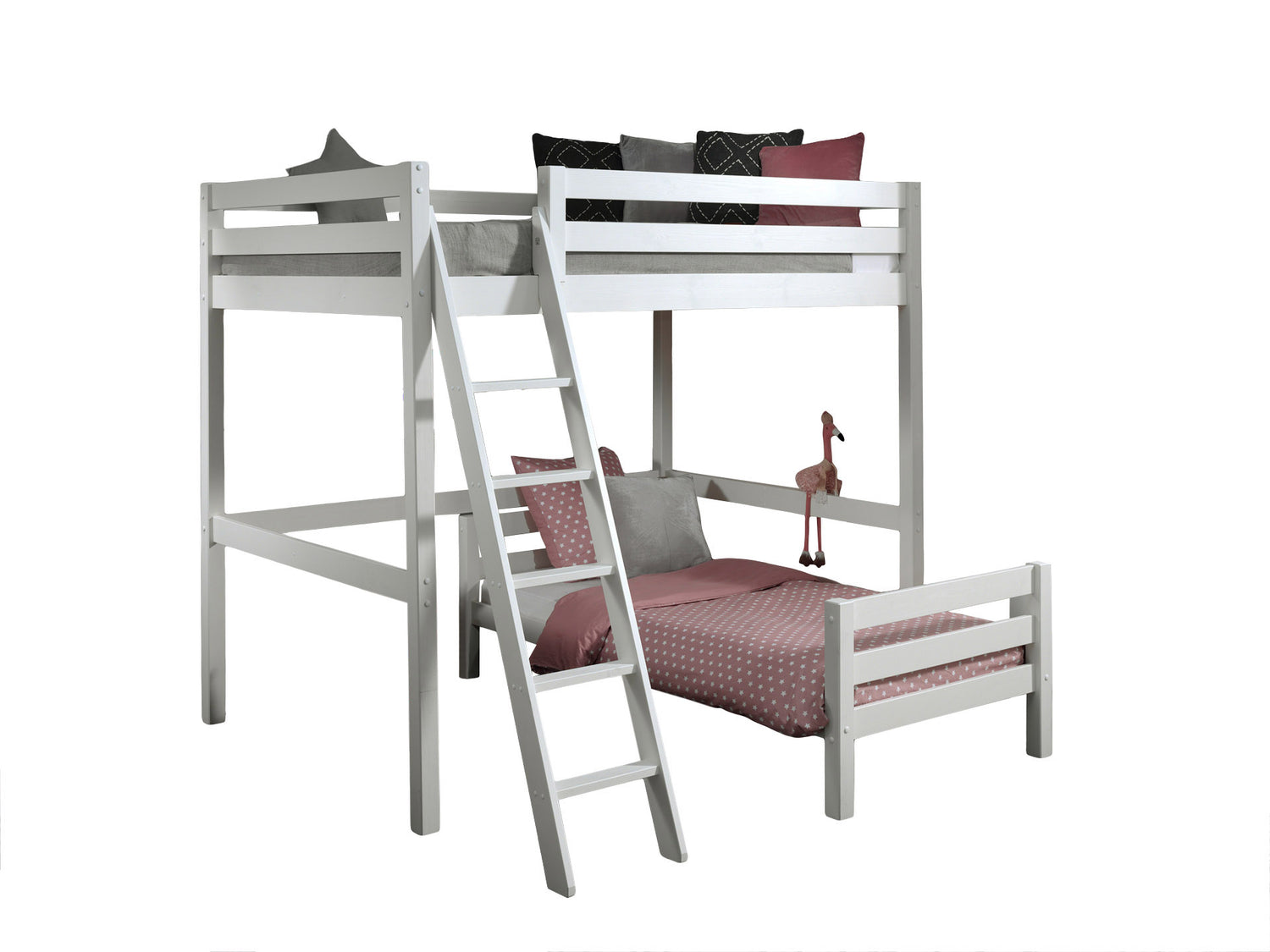 LUCEVI - Pino Mezzanine bed 140x200 cm + Ladder + Bed 90x200 cm - Wit