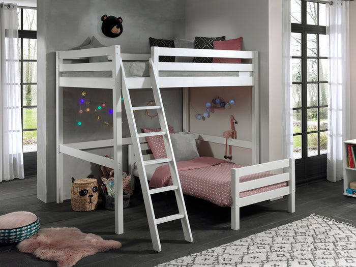 LUCEVI - Pino Mezzanine bed 140x200 cm + Ladder + Bed 90x200 cm - Wit