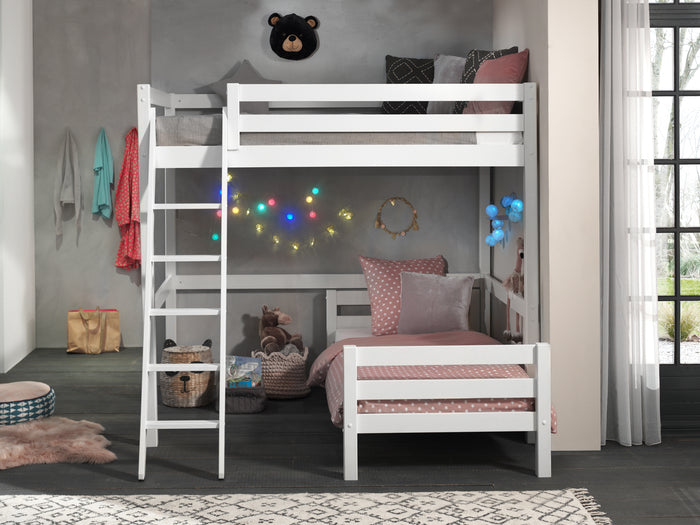 LUCEVI - Pino Mezzanine bed 140x200 cm + Ladder + Bed 90x200 cm - Wit