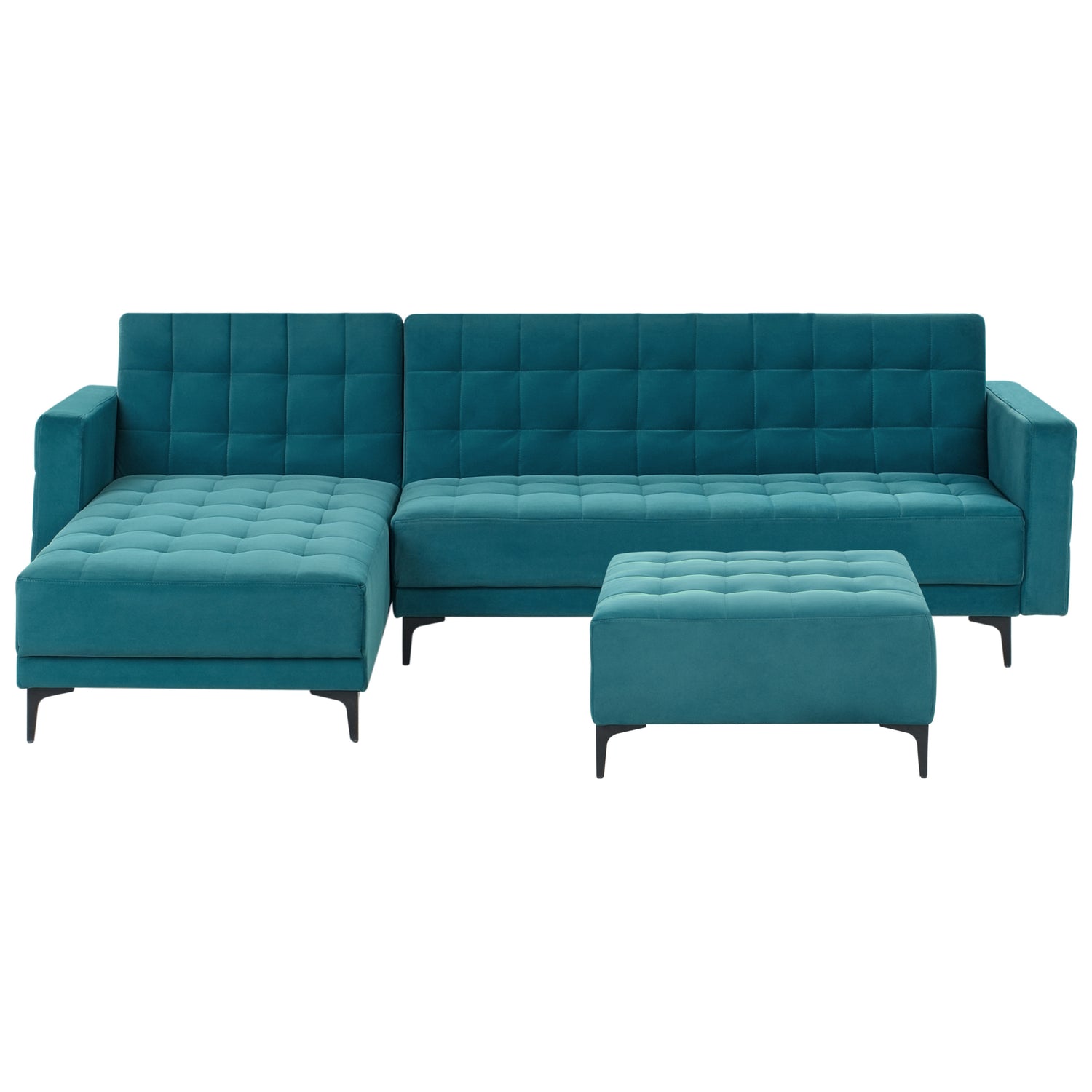 Beliani-ABERDEEN-Slaapbank met ottomaan-Zeeblauw-Rechts-Fluweel