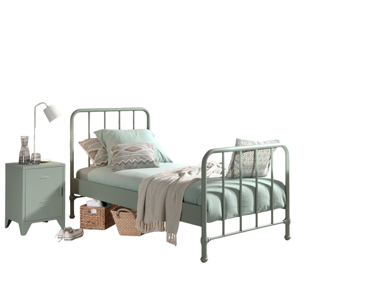 LUCEVI - Bronxx bed + Nachtkastje - Olive Green - 90x200 cm