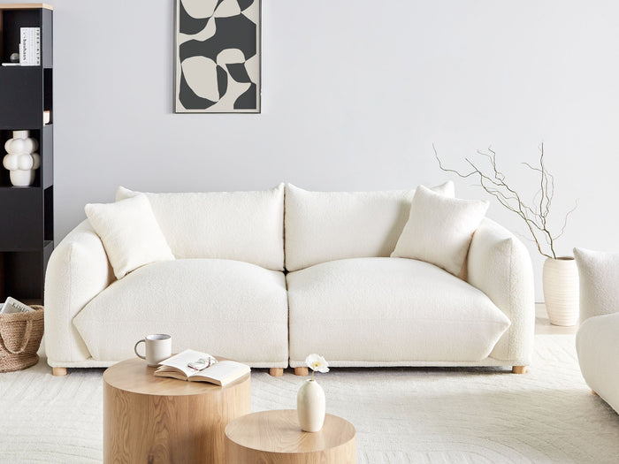 Beliani - LUVOS - Driezitsbank - Gebroken wit - Bouclé