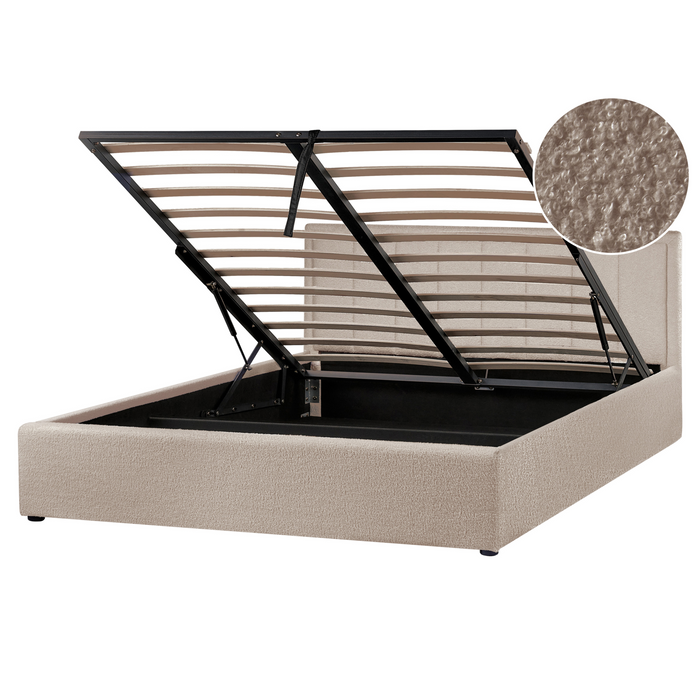 Beliani-MONTLAUR-Bed met opbergruimte-Taupe-160 x 200 cm-Bouclé