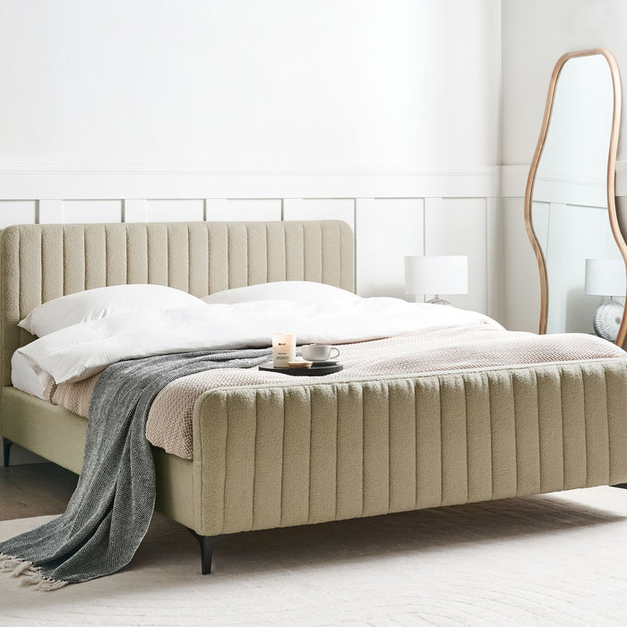 Beliani - LUNAN - Tweepersoonsbed - Beige - 160 x 200 cm - Bouclé