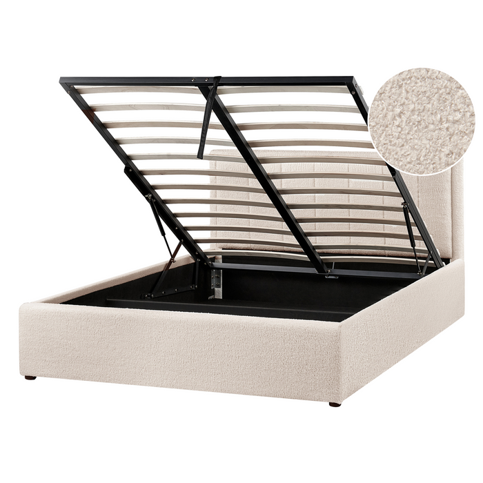 Beliani-MONTLAUR-Bed met opbergruimte-Beige-140 x 200 cm-Bouclé