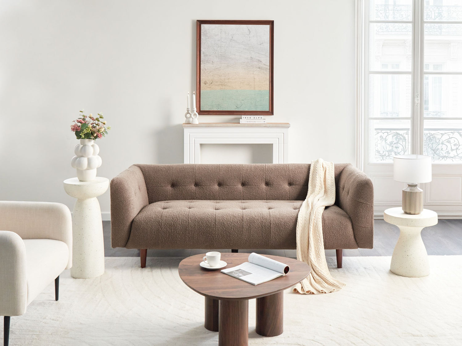 Beliani - BYSKE - Driezitsbank - Bruin - Bouclé