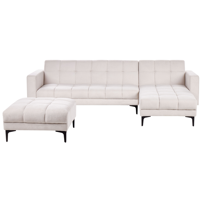Beliani-ALNES-Hoekbank met ottomaan-Gebroken wit-Linkszijdig-Polyester