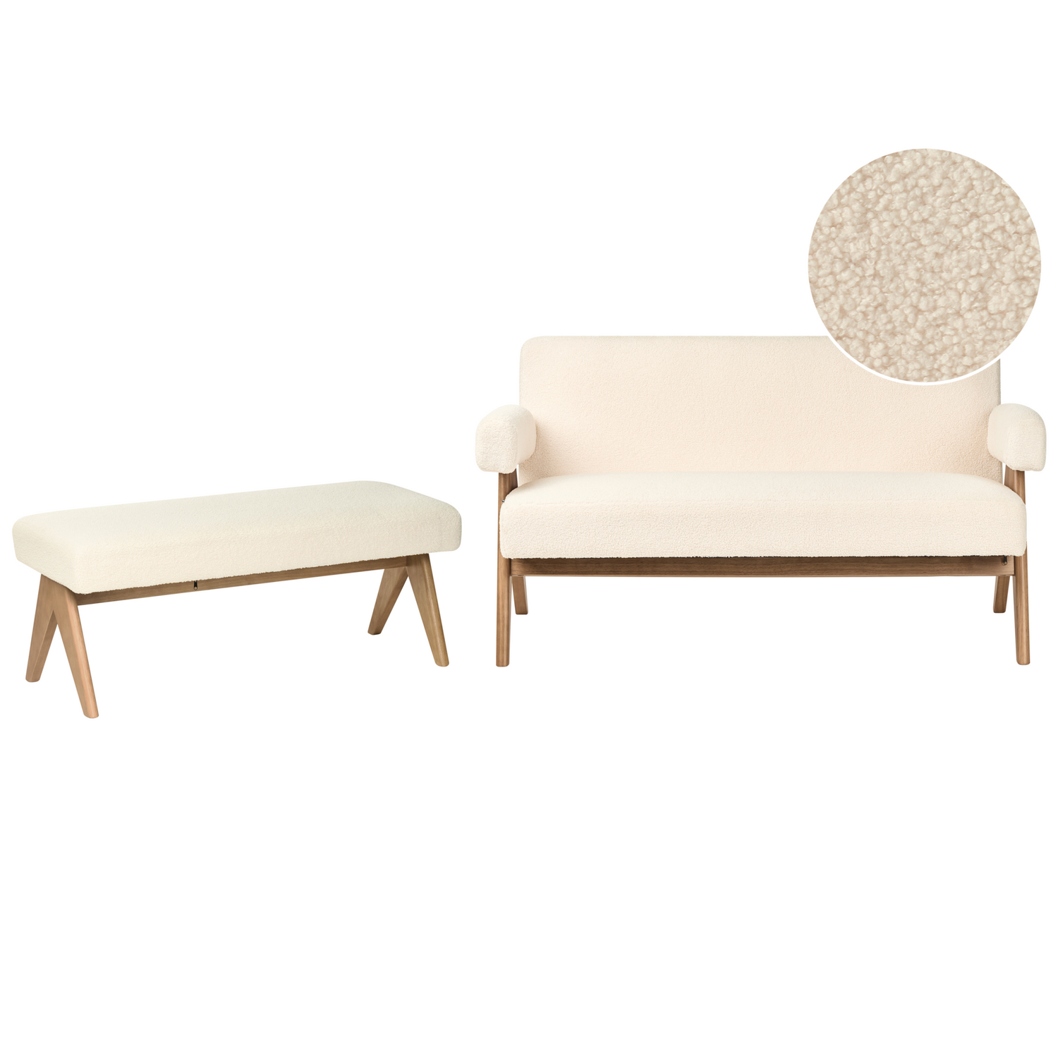 Beliani - TAMRE - Bankenset - Gebroken wit|Donkerbruin - Bouclé