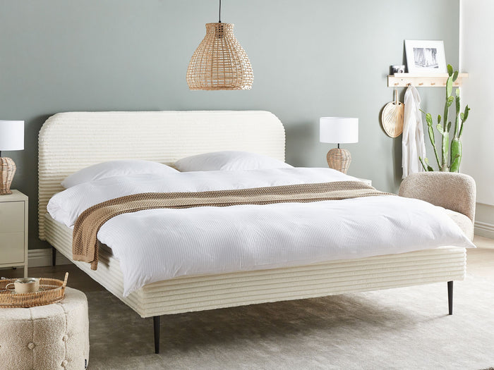 Beliani-FLAYAT -Tweepersoonsbed-Gebroken wit-180 x 200 cm-Corduroy