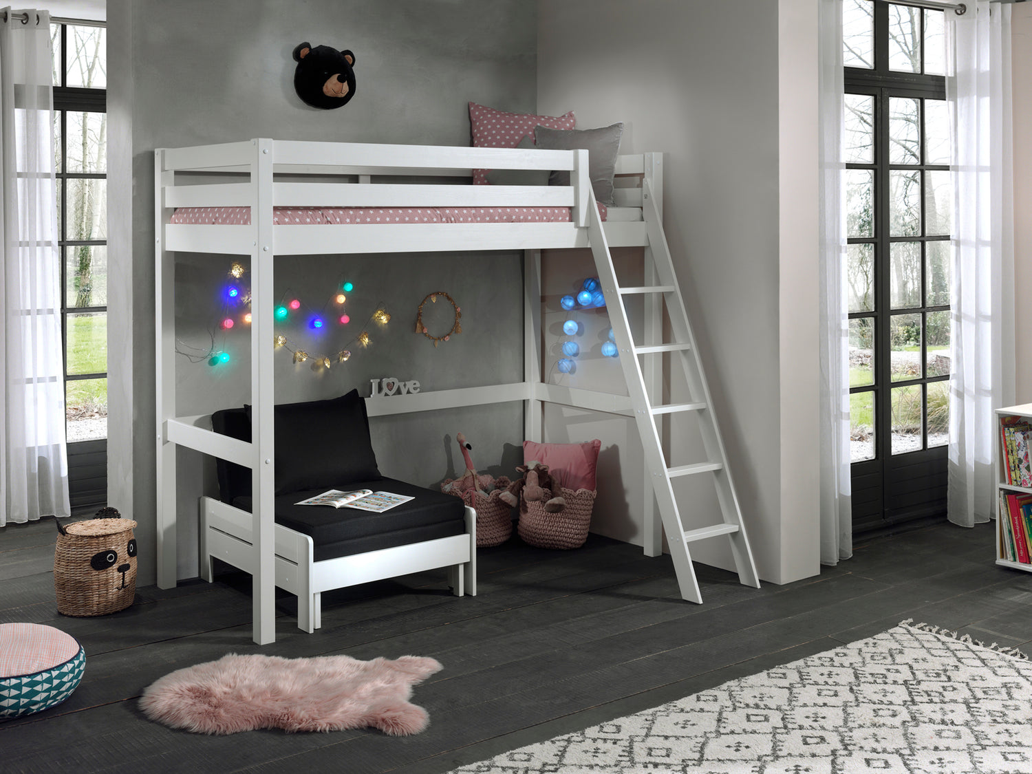 LUCEVI - Pino Mezzanine Bed + Ladder + Slaapfauteuil - Wit - 90x200 cm