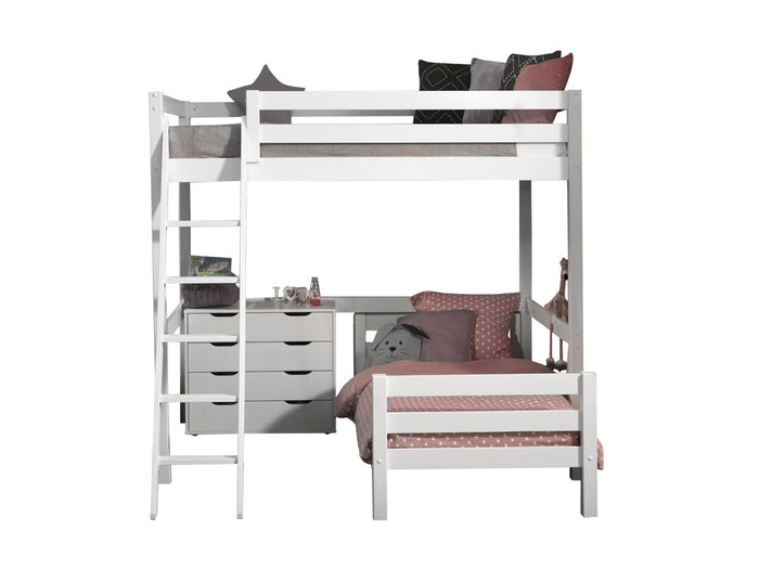 LUCEVI - Pino Mezzanine bed 140x200 cm + Ladder + Bed 90x200 cm - Wit