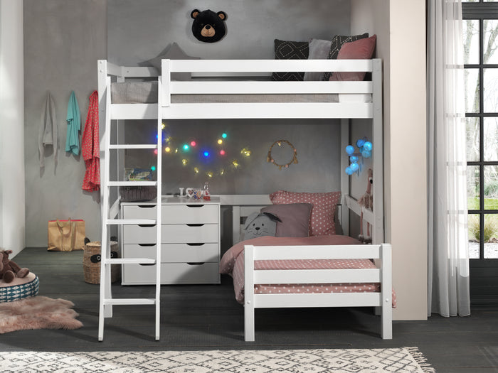LUCEVI - Pino Mezzanine bed 140x200 cm + Ladder + Bed 90x200 cm - Wit