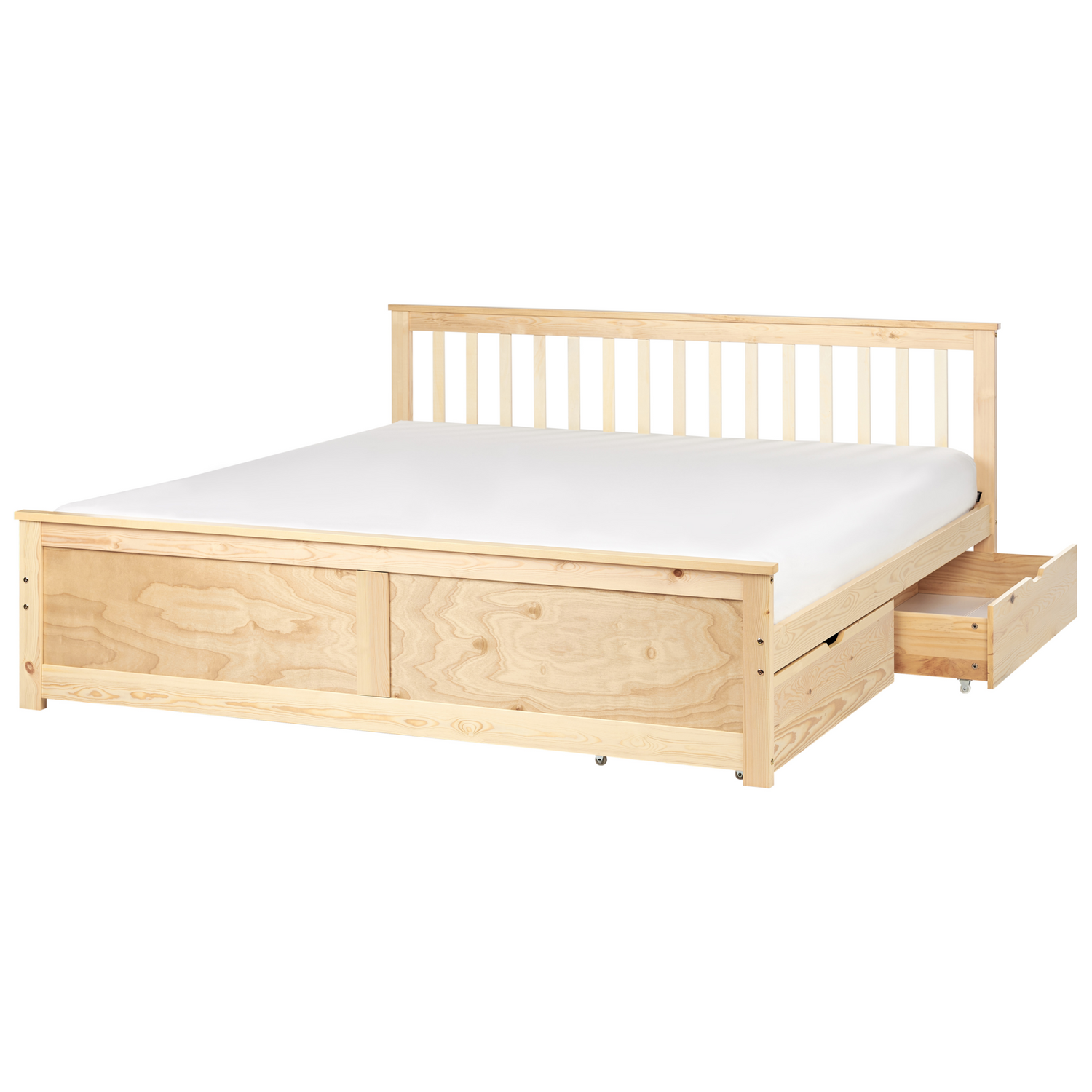 Beliani-OLENDON-Bed met 2 lades-Lichtbruin-180 x 200 cm-Dennenhout