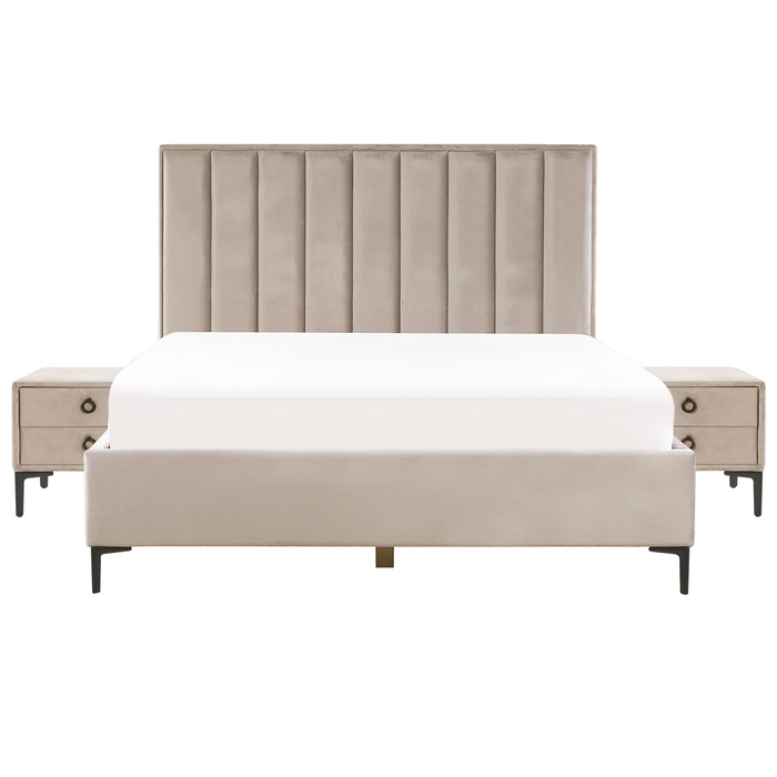 Beliani - SEZANNE - Slaapkamerset - Taupe - 180 x 200 cm - Fluweel