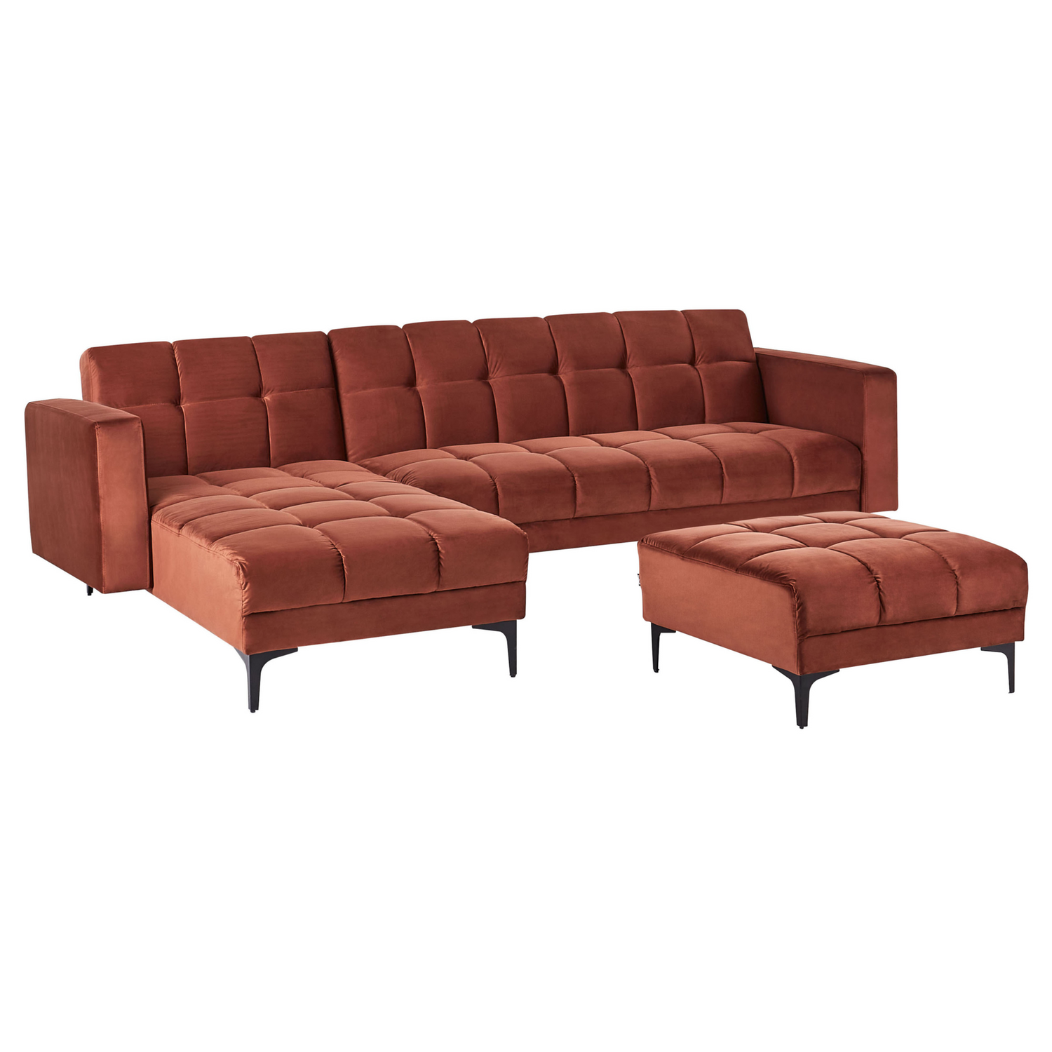 Beliani-ALNES-Hoekbank met ottomaan-Lichtrood-Rechtszijdig-Polyester