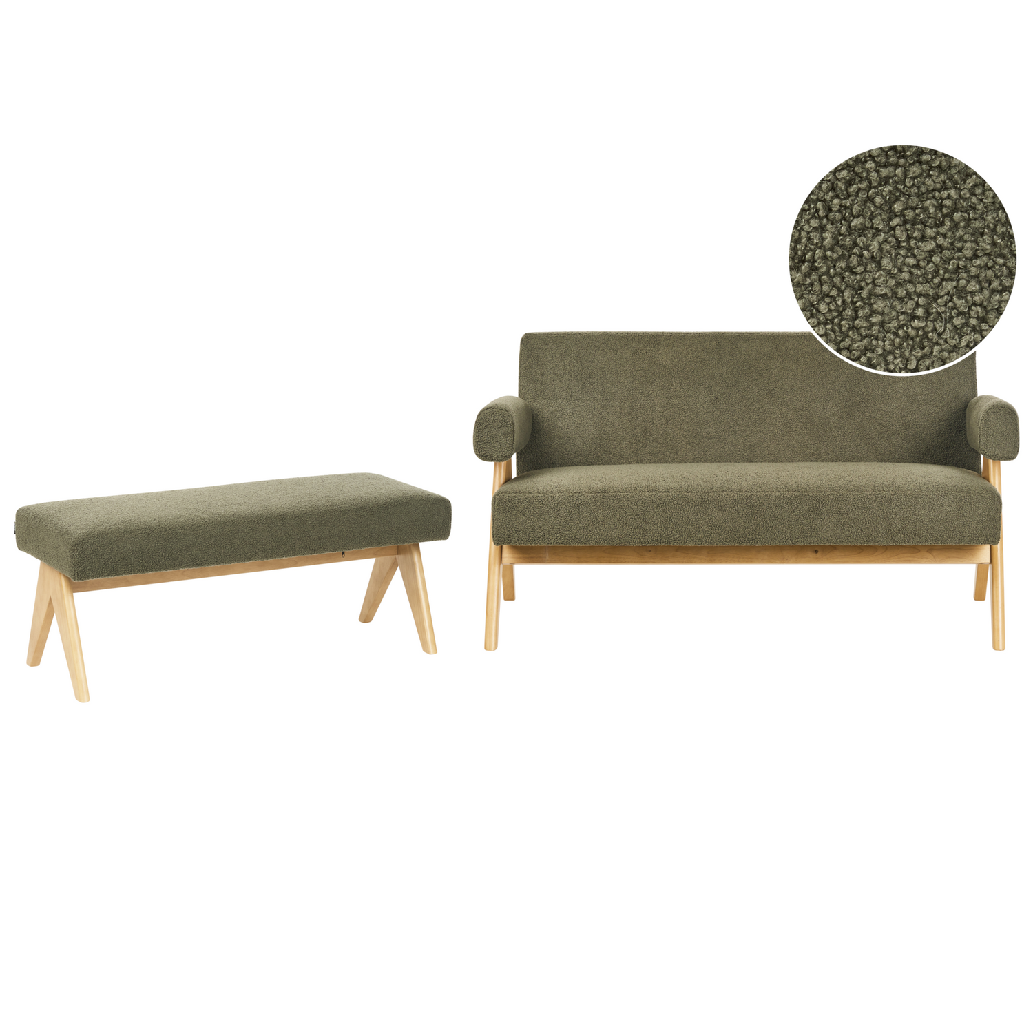 Beliani - TAMRE - Bankenset - Groen|Lichtbruin - Bouclé