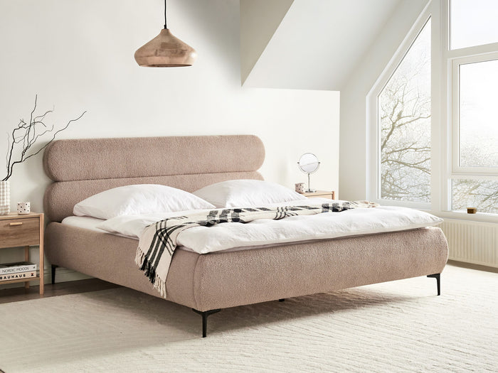 Beliani - LESSAY - Tweepersoonsbed - Taupe - 180 x 200 cm - Bouclé