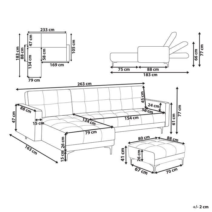 Beliani-ALNES-Hoekbank met ottomaan-Lichtrood-Rechtszijdig-Polyester