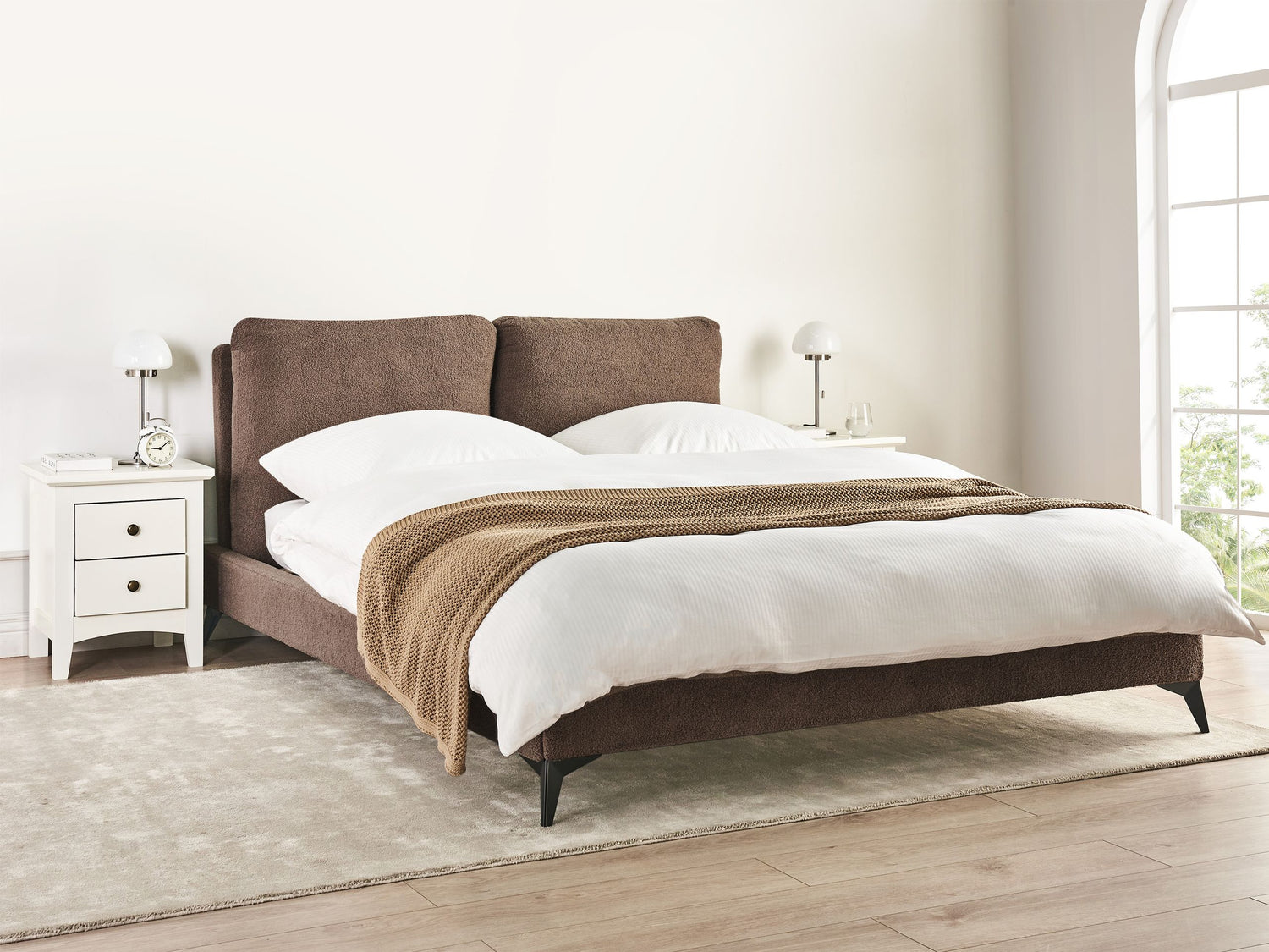 Beliani - MELLE - Tweepersoonsbed - Bruin - 160 x 200 cm - Bouclé