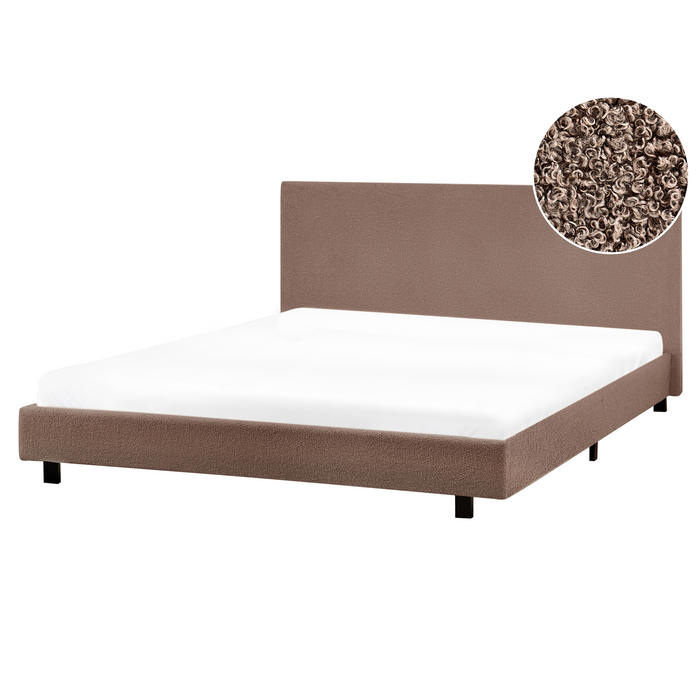Beliani - ALBI - Tweepersoonsbed - Bruin - 160 x 200 cm - Bouclé