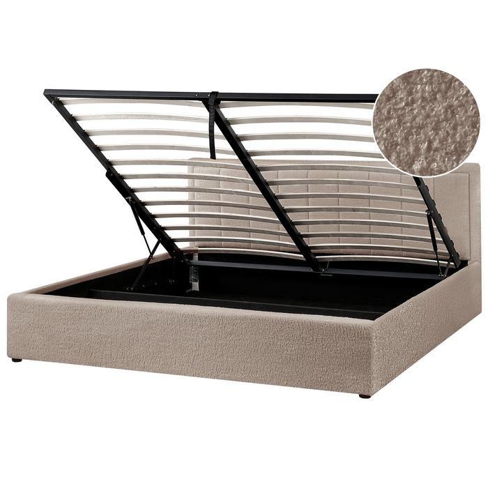Beliani-MONTLAUR-Bed met opbergruimte-Taupe-180 x 200 cm-Bouclé