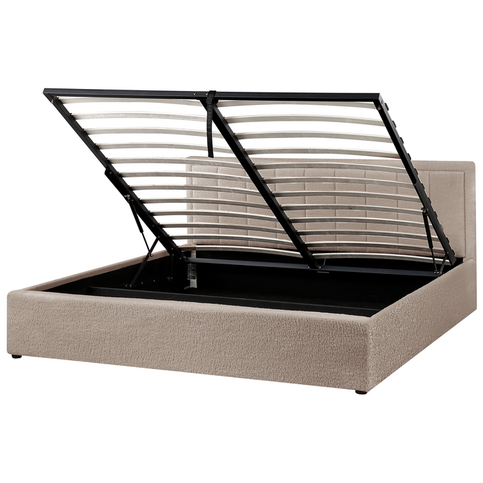 Beliani-MONTLAUR-Bed met opbergruimte-Taupe-180 x 200 cm-Bouclé