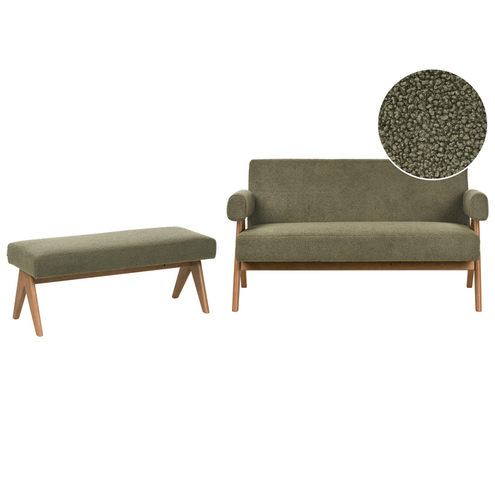 Beliani - TAMRE - Bankenset - Groen|Donkerbruin - Bouclé