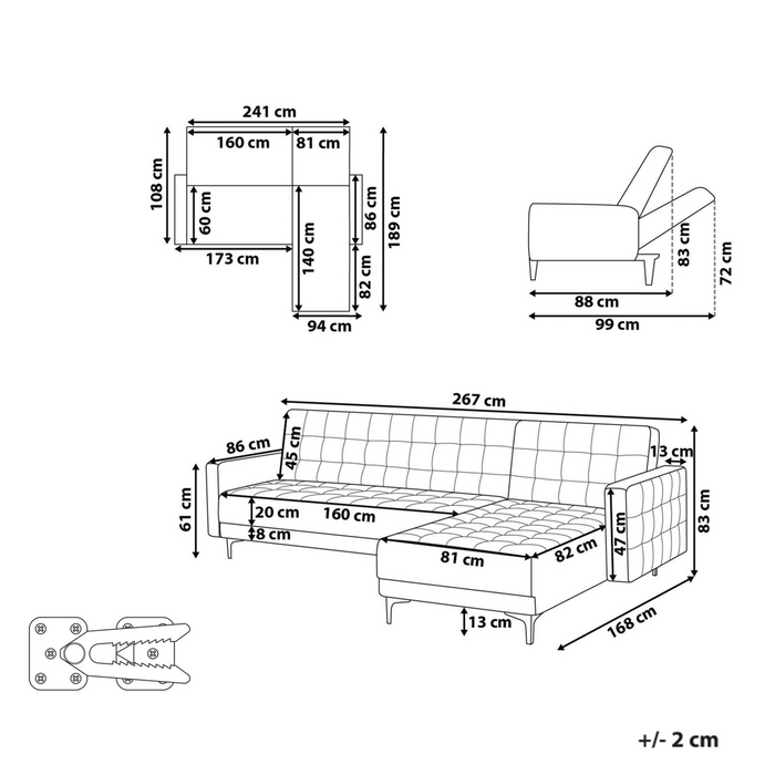 Beliani - ABERDEEN - Hoekbank - Lichtbeige - Linkszijdig - Fluweel