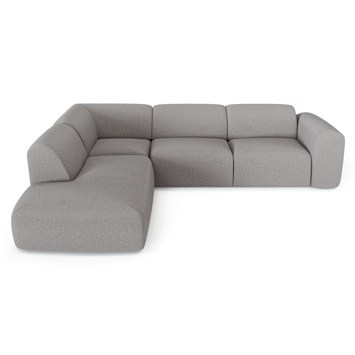 Grote hoekbank links, 5 zitplaatsen, lichtgrijze geweven stof