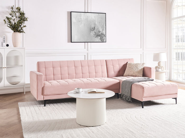 Beliani - ABERDEEN - Hoekbank - Pastelroze - Linkszijdig - Fluweel