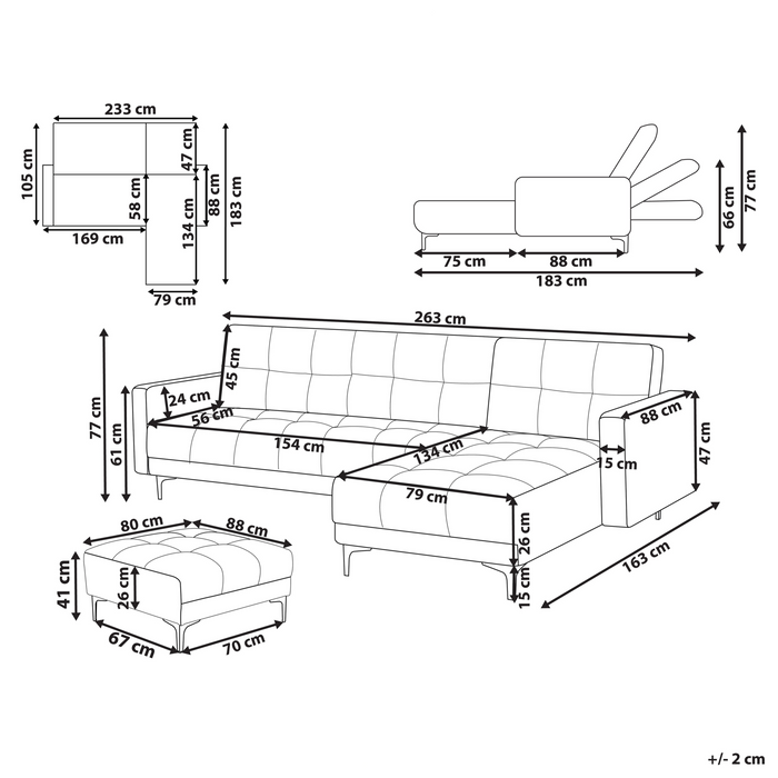 Beliani-ALNES-Hoekbank met ottomaan-Lichtrood-Linkszijdig-Polyester