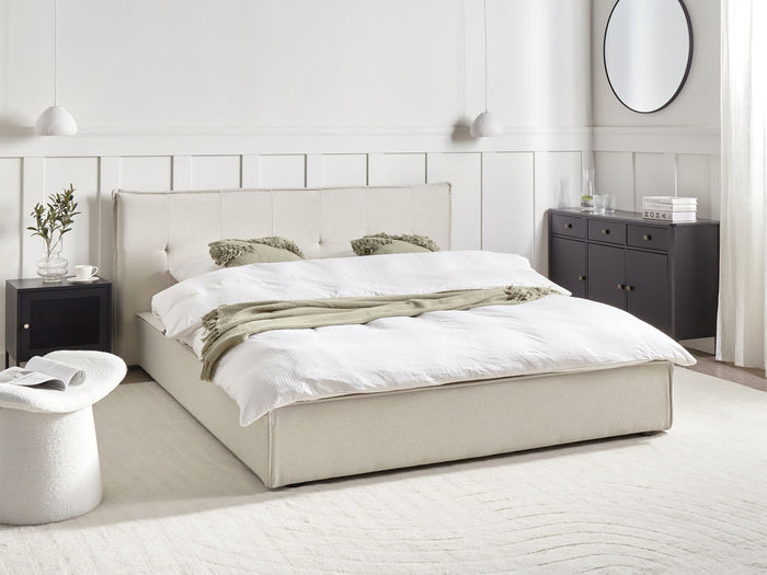 Beliani-LESTRE-Tweepersoonsbed-Gebroken wit-160 x 200 cm-Linnen