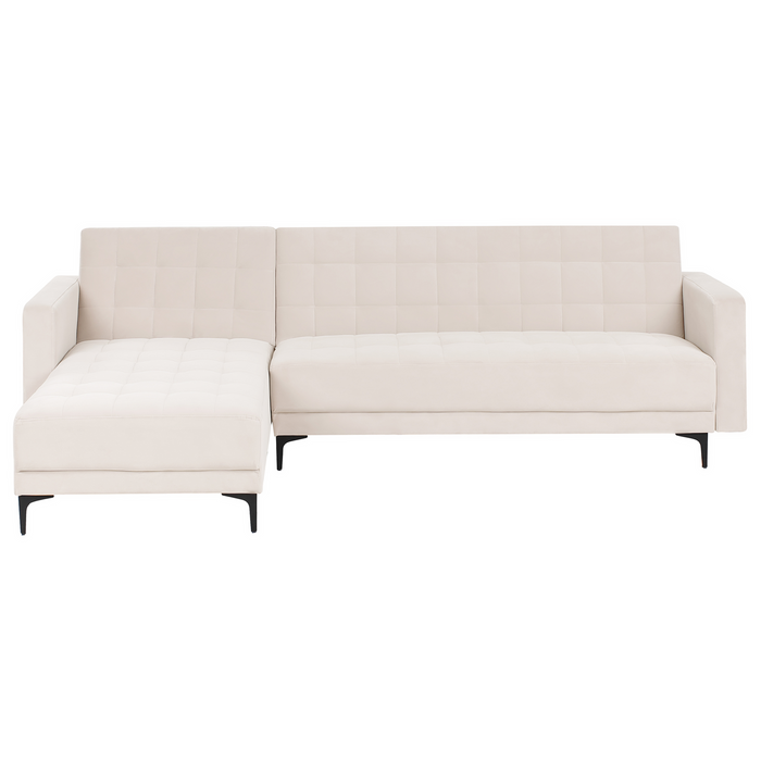 Beliani - ABERDEEN - Hoekbank - Lichtbeige - Rechterzijde - Fluweel