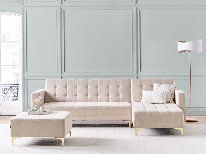 Beliani-ABERDEEN-Hoekslaapbank ottomaan-Beige -Linkszijdig-Polyester