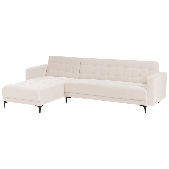 Beliani - ABERDEEN - Hoekbank - Lichtbeige - Rechterzijde - Fluweel