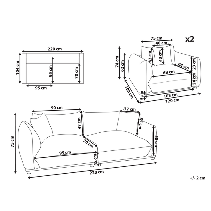 Beliani - LUVOS - Banken set - Gebroken wit - Polyester