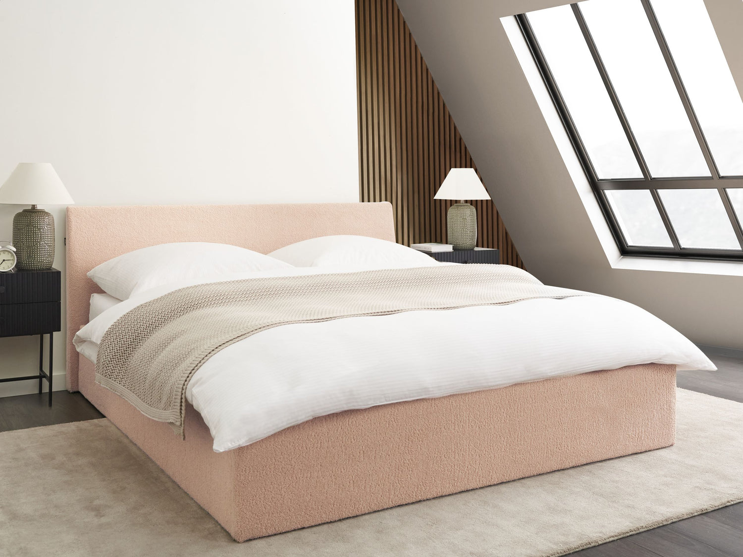 Beliani - ORBEY - Bed met opbergruimte - Beige - 160 x 200 cm - Bouclé