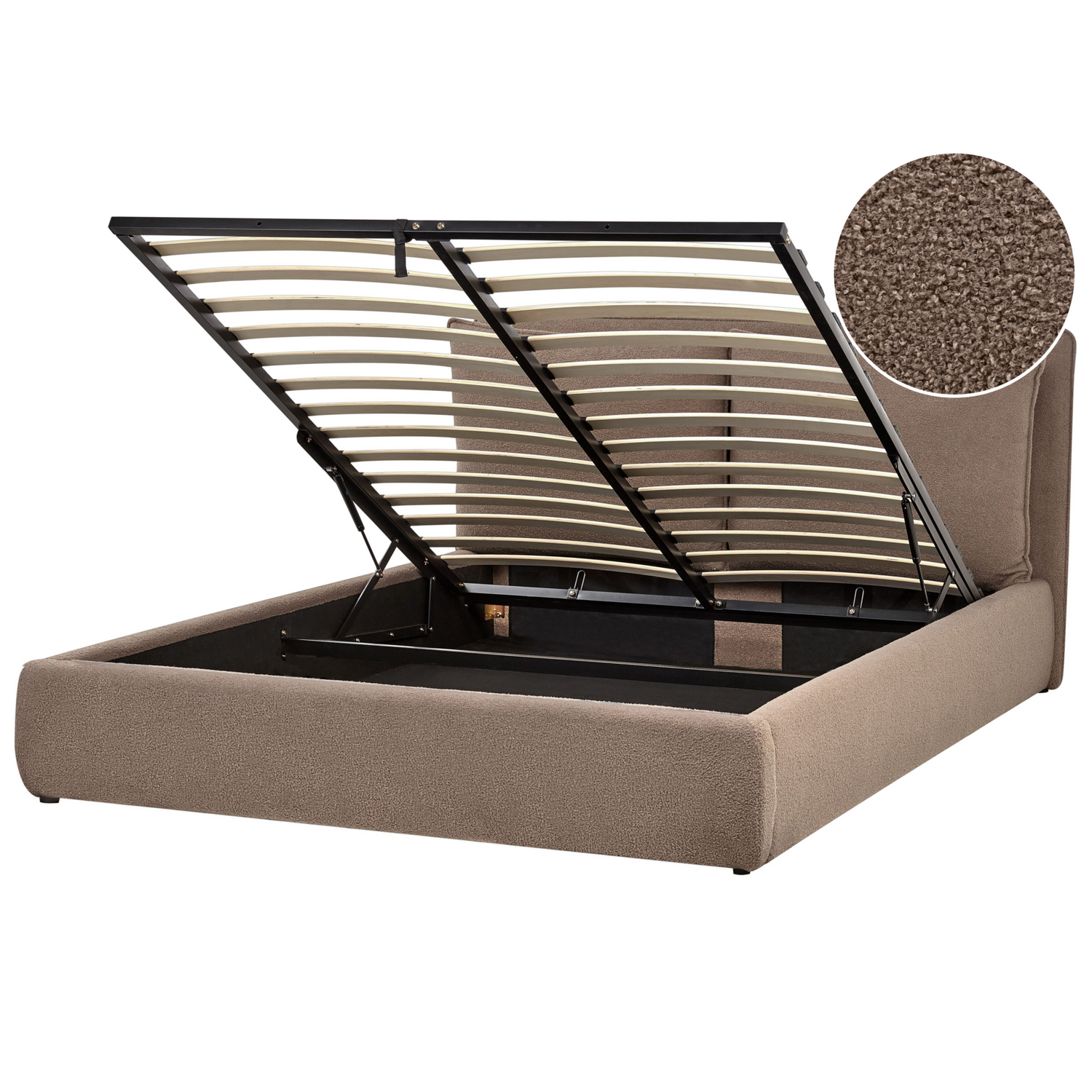 Beliani-BAJONNA-Bed met opbergruimte-Bruin-160 x 200 cm-Bouclé